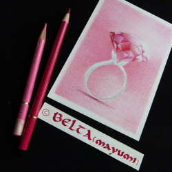 【原画】　色鉛筆画　幸せのピンクの指輪 3枚目の画像