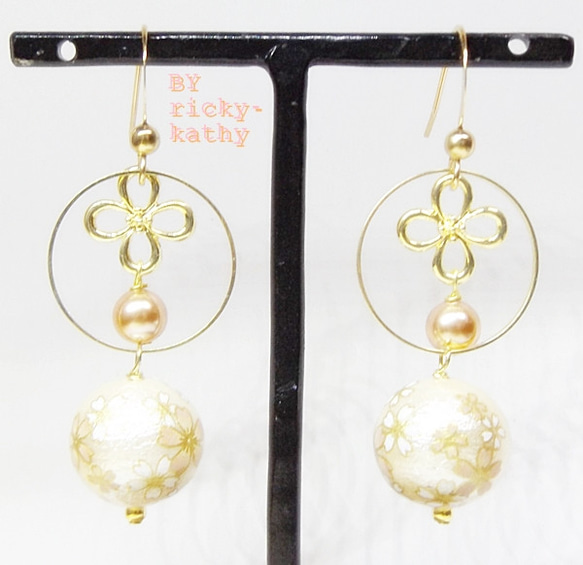 328 チェーン　コットンパール　ピアス　ハンドメイド　結婚式 結婚式 ウェディング ブライダル アクリルフラワー コットン