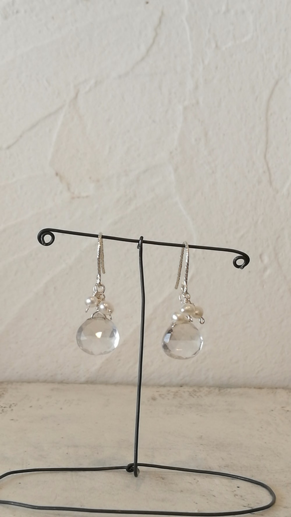 ミルキークォーツ×淡水パールシルバーピアス ピアス（フック・チェーン 