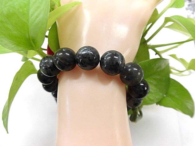 天然石 ブラックラブラドライト14mm玉ブレスレット 内周18.9cm　 200720418