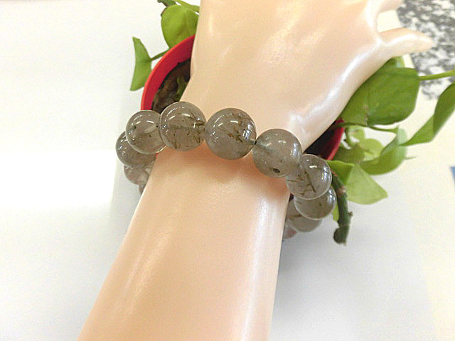 天然石 グリーンルチルクォーツ13mm玉ブレスレット 内周18.2cm 　　200720846