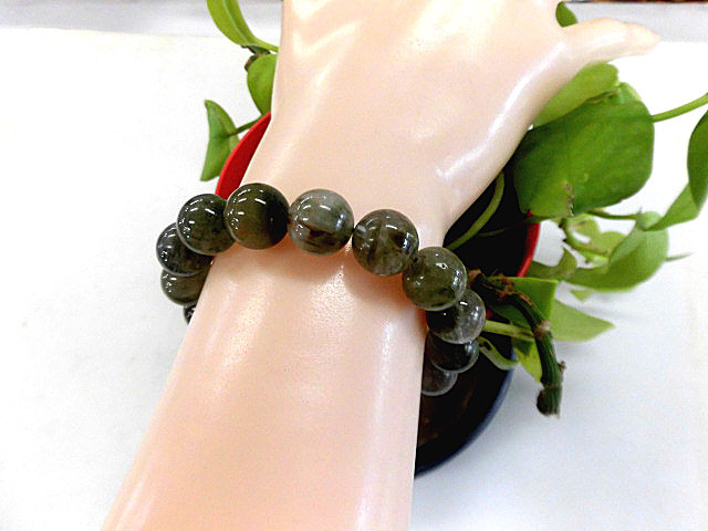 天然石 グリーンルチルクォーツ11.5mm玉ブレスレット 内周16.8cm 　　200720847