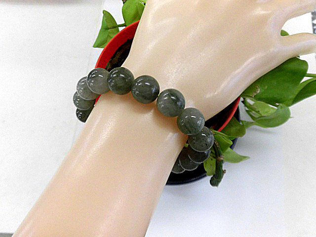 天然石 グリーンルチルクォーツ11.5mm玉ブレスレット 内周19.3cm 　　200720851