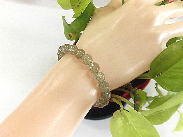 天然石 グリーンルチルクォーツ8mm玉ブレスレット 内周16.6cm 　　200720860