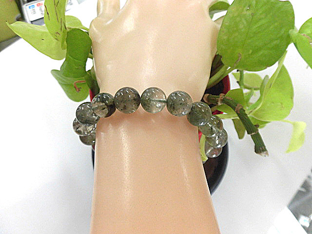 天然石 グリーンルチルクォーツ10mm玉ブレスレット 内周16.9cm 　　200720867