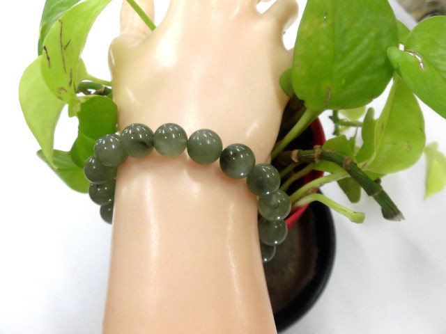 天然石 グリーンルチルクォーツ10.5mm玉ブレスレット 内周17.8cm 　　200720869