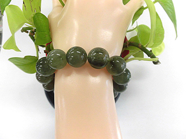 天然石 グリーンルチルクォーツ15mm玉ブレスレット 内周18.5cm 　　200720879