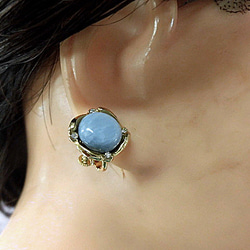 天然石♡桜プレシャスオパール×ティールブルーのピアス14kgf 天然石♡桜プレシャスオパール×ティールブルーのピアス14kgf