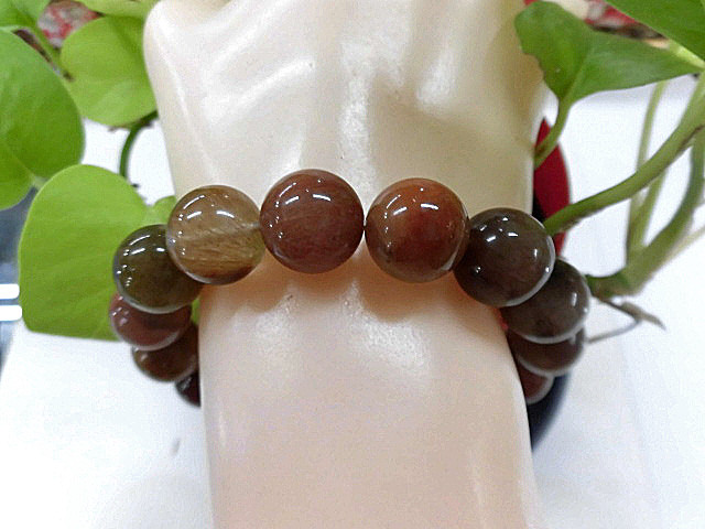 天然石 ルチルクォーツ (多彩針) 13.0mm玉ブレスレット 内周19.3cm　　　211221179