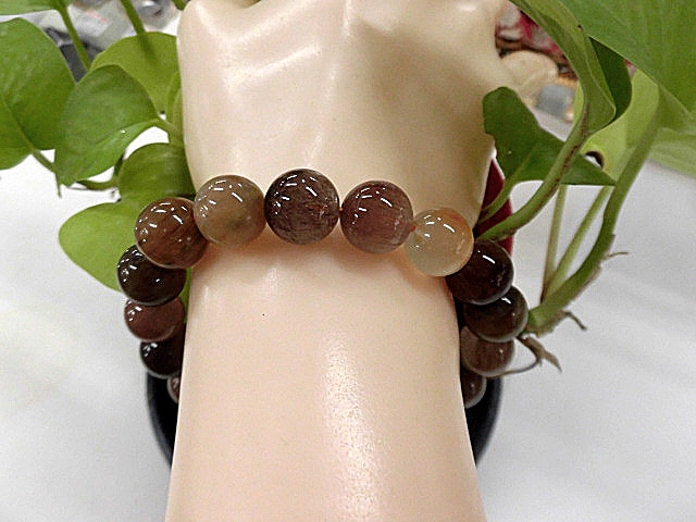 天然石 ルチルクォーツ (多彩針) 11.5mm玉ブレスレット 内周19.0cm　　　211221187