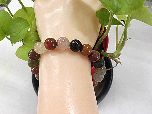 天然石 ルチルクォーツ (多彩針) 10.5mm玉ブレスレット 内周18.8cm　　　211221192