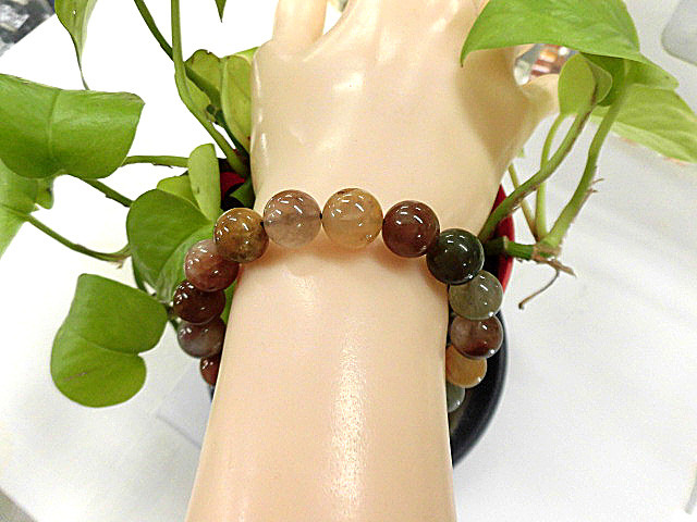 天然石 ルチルクォーツ (多彩針) 11.0〜11.5mm玉ブレスレット 内周19.5cm　　　211221199 10,000円