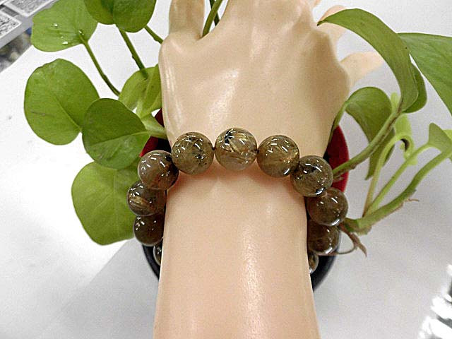 天然石 訳あり(不純物)金針ルチルクォーツ13.0mm玉ブレスレット 内周16.3cm　　　211221218