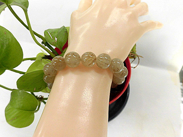 天然石 金針ルチルクォーツ11.3〜11.9mm玉ブレスレット 内周17.9cm　　　211221280