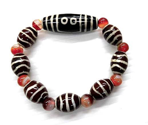 天然石 五眼・線天珠+メノウブレスレット　内周：約18.9cm　15110138