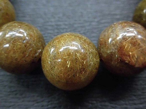 天然石 金・銅針ルチルクォーツ15㎜玉ブレスレット内周：約19cm　16072001 6枚目の画像