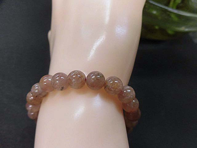 天然石  ストロベリークォーツ7.5mm玉ブレスレット 内周16.4cm     171221302