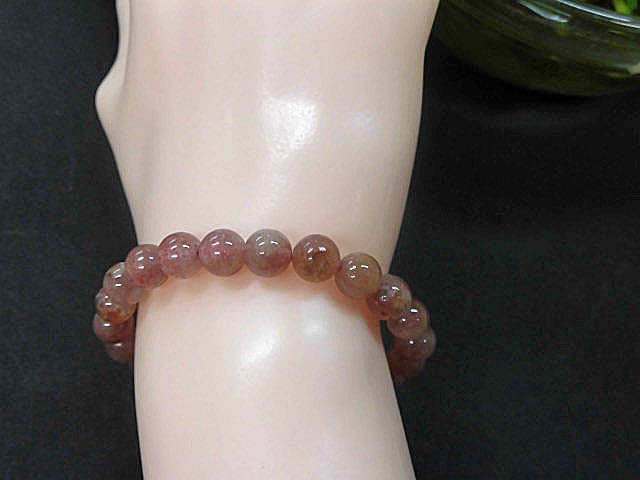 天然石  ストロベリークォーツ7.5mm玉ブレスレット 内周16.2cm     171221303