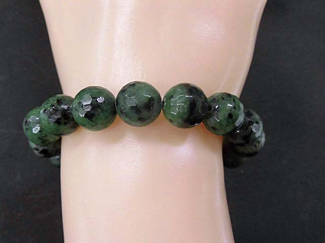 天然石 ゾイサイト11ｍｍカット玉 ブレスレット 内周17.1ｃｍ     171221737