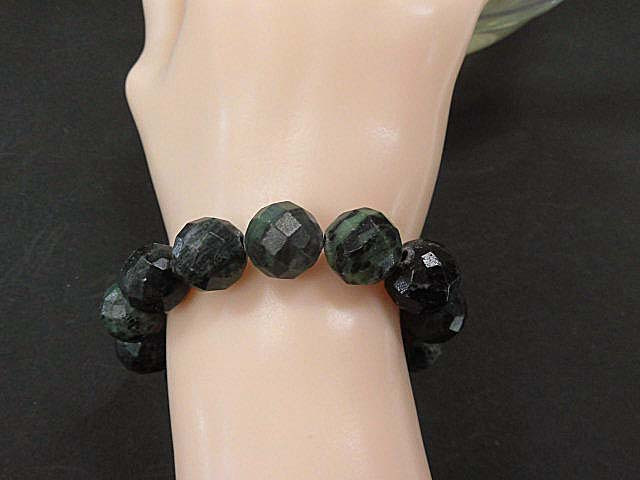 天然石 ゾイサイト13ｍｍカット玉 ブレスレット 内周16.1ｃｍ    171221740