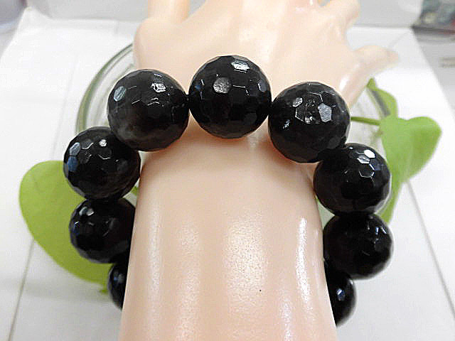 天然石 黒水晶(モーリオン) 19.5ｍｍ玉ブレスレット 内周18.3cm      180101032