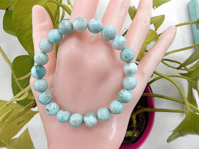 天然石 ブレスレット 三大ヒーリングストーン ラリマー8mm玉 内周16.6cm　　180101946