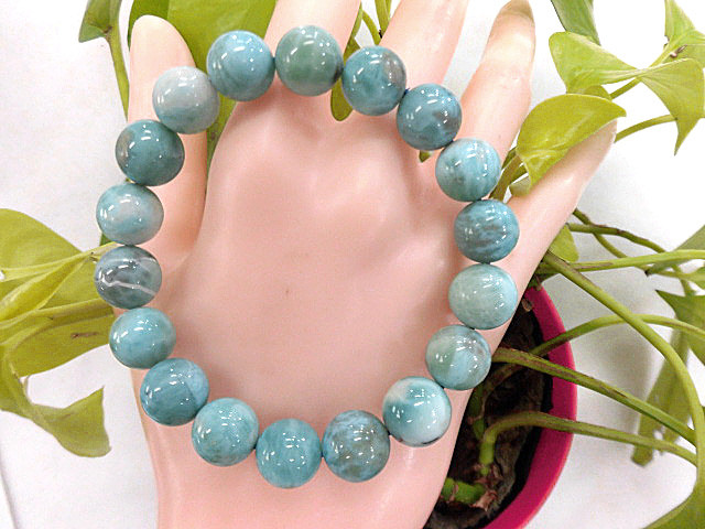 天然石 ブレスレット 三大ヒーリングストーン ラリマー11mm玉 内周18.4cm　　180101951