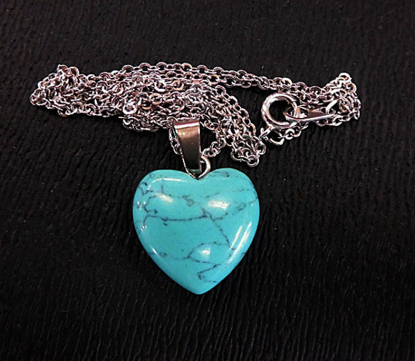 天然石 ターコイズ (練り) ハートネックレス (ペンダント) 180101958