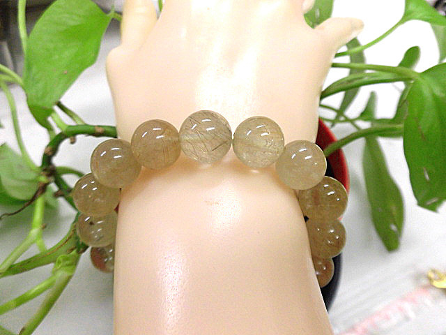 天然石 金針ルチルクォーツ11.5mm玉ブレスレット 内周18.3cm　　　180101981