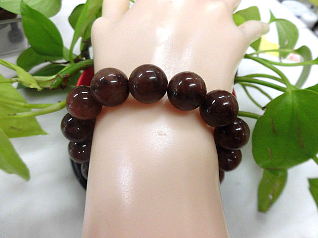 天然石 健康 長寿 極満針 赤針ルチルクォーツ13.5mm玉ブレスレット 内周18.3cm　　　180101996