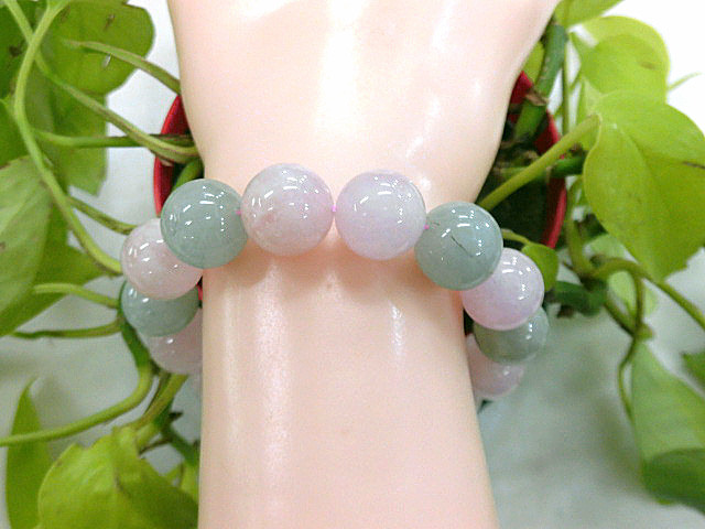 天然石 モルガナイト14ｍｍ玉・アクアマリン14ｍｍ玉 ブレスレット 内周19cm　　　190312090