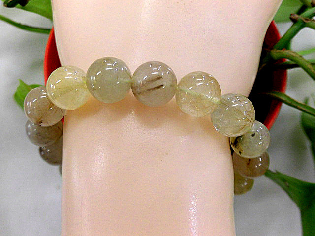 天然石 金・銅針ルチルクォーツ11ｍｍ玉ブレスレット 内周17cm　　　190312165