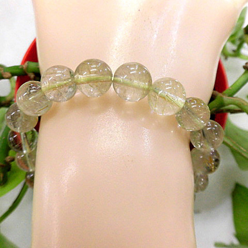 天然石 金針ルチルクォーツ9.5mm玉ブレスレット 内周18.2cm 190312169