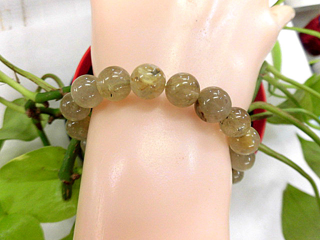 天然石 金針ルチルクォーツ9.5mm玉ブレスレット 内周16.1cm　　 190312185