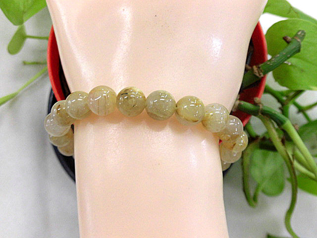 天然石 金針ルチルクォーツ8.5mm玉ブレスレット 内周18.1cm　　　190312192