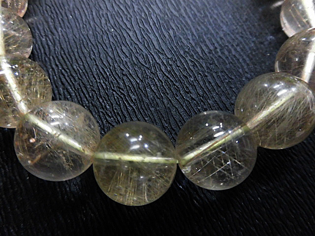 天然石 金針ルチルクォーツ11.5ｍｍ～12.5mm玉ブレスレット 内周19.4cm　　　190312249