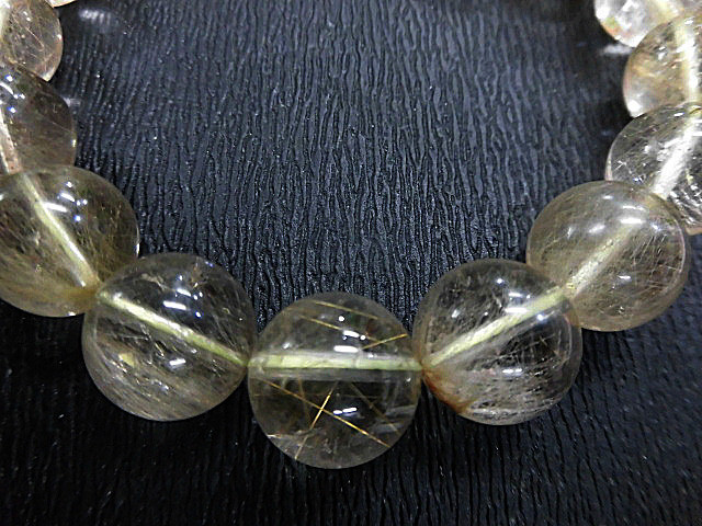 天然石 金針ルチルクォーツ11.5ｍｍ～12.5mm玉ブレスレット 内周19.4cm　　　190312249