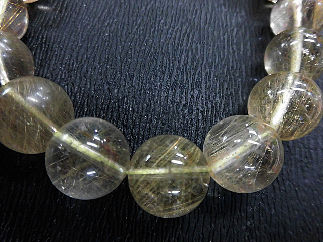 天然石 金針ルチルクォーツ11.5ｍｍ～12.5mm玉ブレスレット 内周19.4cm　　　190312249