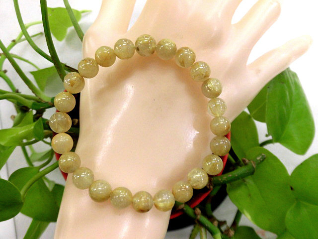 天然石 金針ルチルクォーツ8mm玉ブレスレット 内周18.5cm     190312251