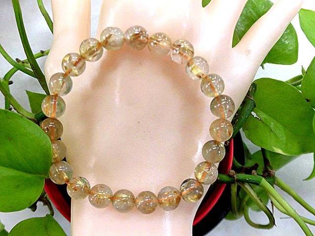 天然石 金針ルチルクォーツ8mm玉ブレスレット 内周17.9cm　　　190312254