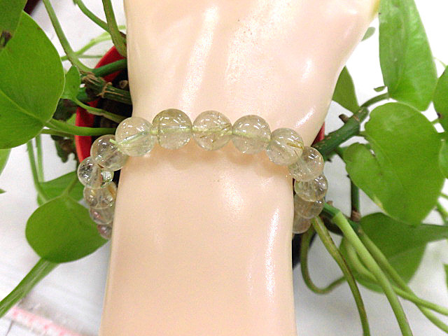 天然石 金針ルチルクォーツ9ｍｍ玉ブレスレット 内周18.9cm　　　190312274