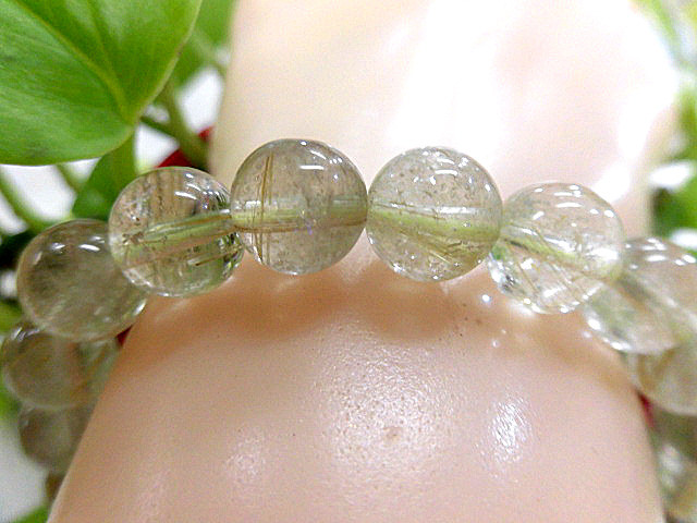 天然石 金針ルチルクォーツ9ｍｍ玉ブレスレット 内周18.9cm　　　190312274