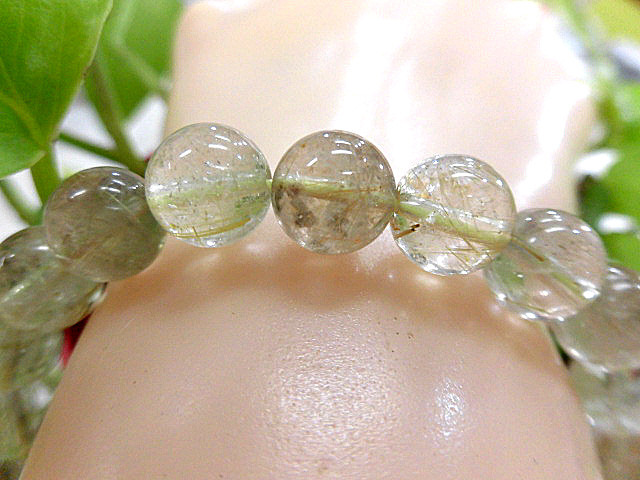 天然石 金針ルチルクォーツ9ｍｍ玉ブレスレット 内周18.9cm　　　190312274