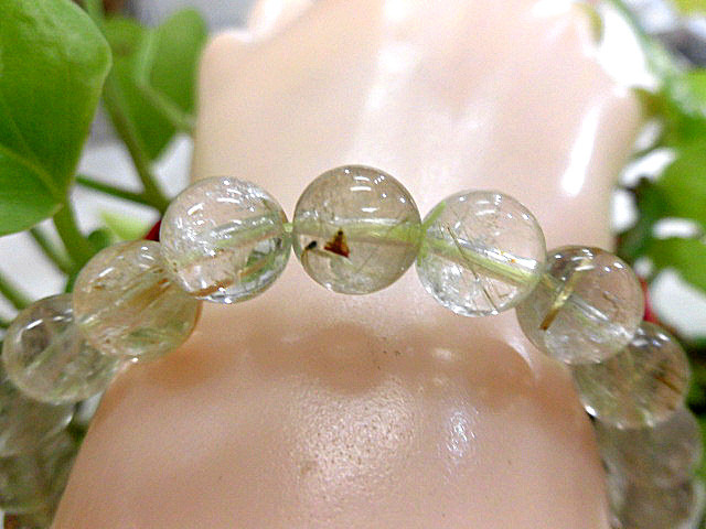 天然石 金針ルチルクォーツ9ｍｍ玉ブレスレット 内周18.9cm　　　190312274