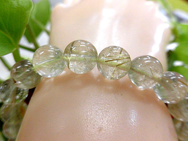 天然石 金針ルチルクォーツ9ｍｍ玉ブレスレット 内周18.9cm　　　190312274