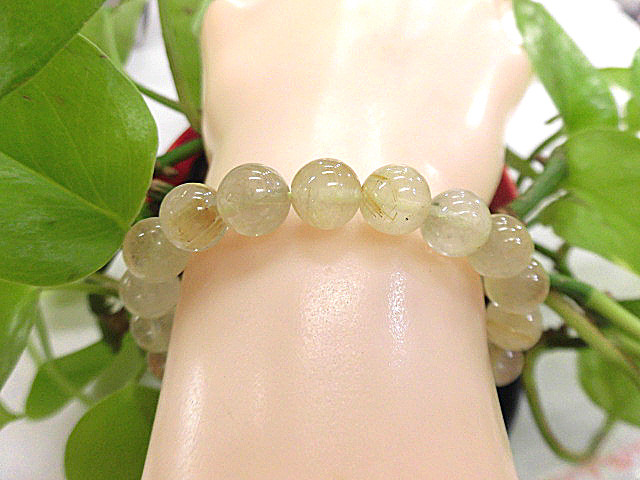 天然石 金針ルチルクォーツ9ｍｍ玉ブレスレット 内周17.9cm 　　190312275