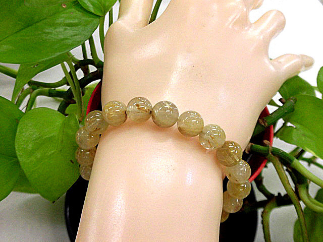 天然石 金針ルチルクォーツ9ｍｍ玉ブレスレット 内周18.1cm　　　190312278