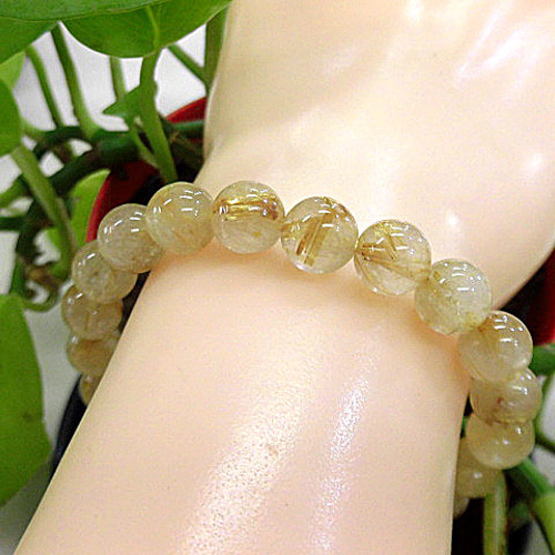 天然石 金針ルチルクォーツ9mm玉ブレスレット 内周18.9cm 190312280  