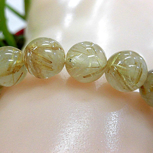 天然石 金針ルチルクォーツ9mm玉ブレスレット 内周18.9cm 190312280  