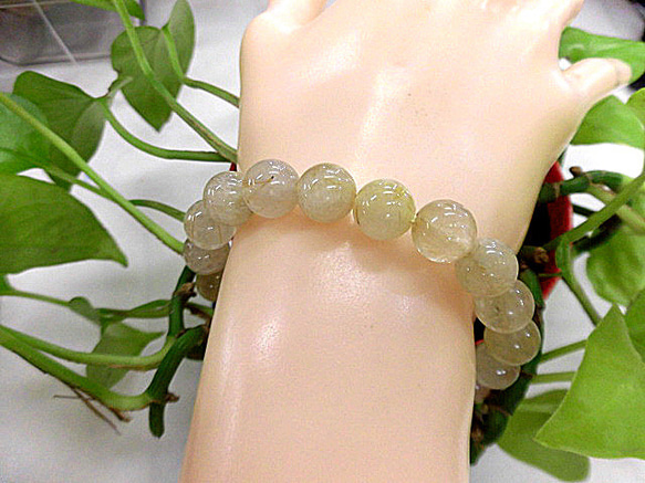 天然石 金針ルチルクォーツ9.5mm玉ブレスレット 内周18.9cm